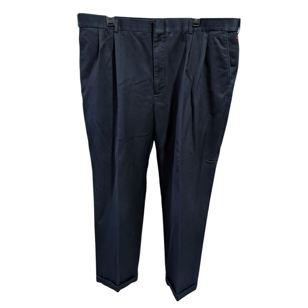 Lands End Traditional Fit Chino Pants Navy Blue 42x31 - 100% Cotton - Adjustable